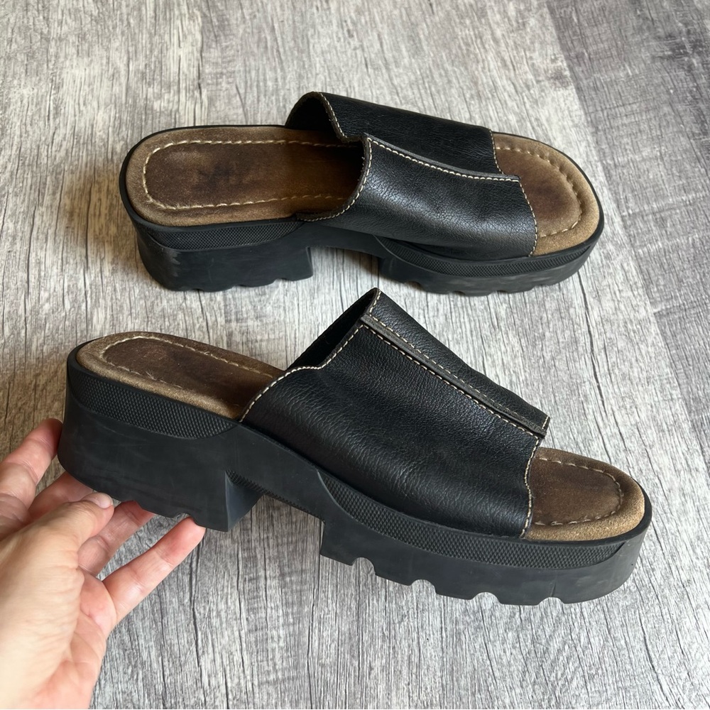 MIA Women Sz 10 Chunky Platform Sandals Black Leather Slip On Y2K 90s Vintage